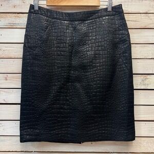 Worthington Black Croc Embossed Pencil Skirt Metallic Textured Knee Length 8